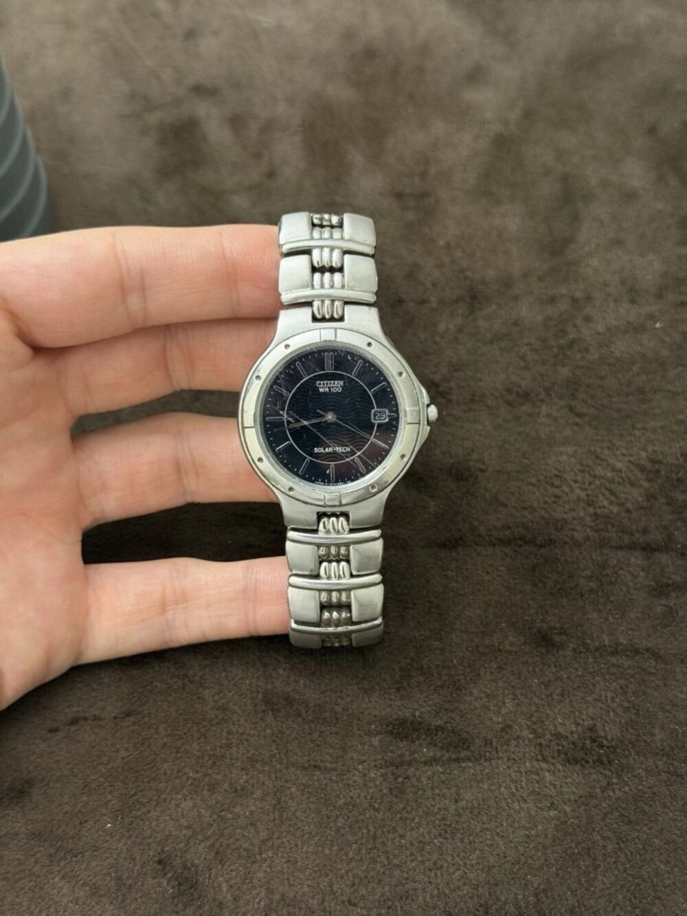 Citizen Solar-Tech Quartz Watch Black Dial Date Silver SS Bracelet WR100m